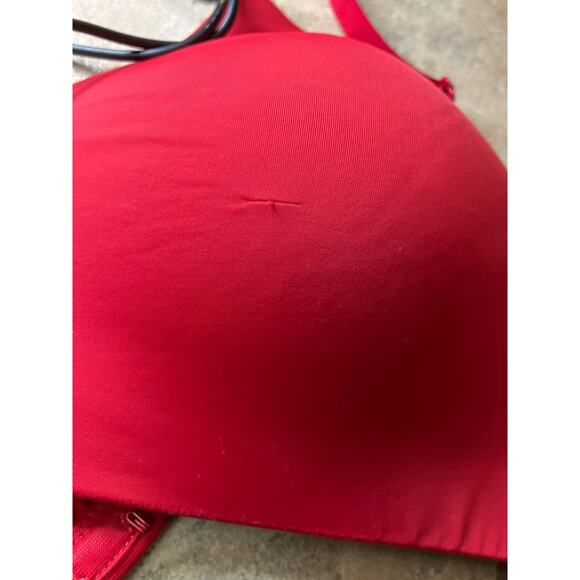 Victoria Secret Red Bra 32DDD Lacy Padded Hook Eye Sexy - Picture 6 of 8